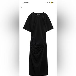 Zara Black Asymmetrical Ruched Cocktail Dress